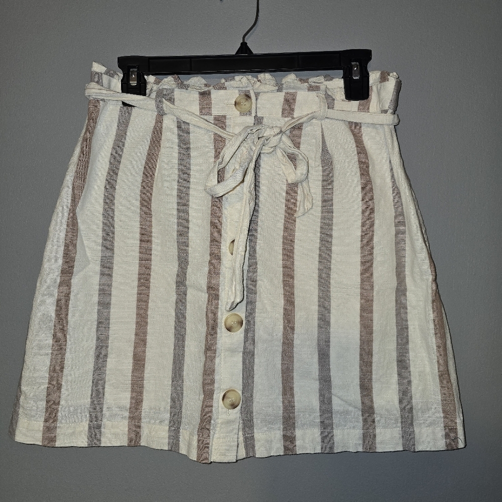 Blu Pepper Striped Skirt.  Features A Button Down Front And Removable Belt